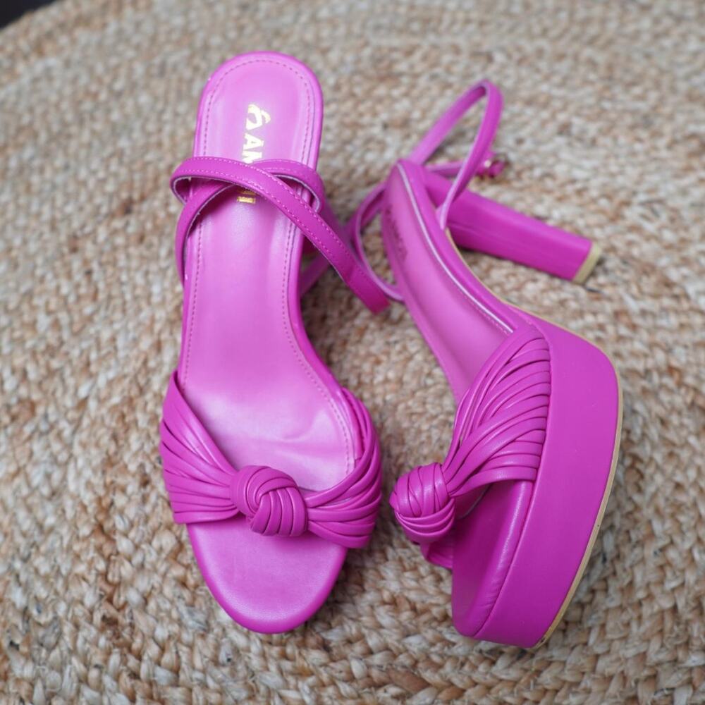 Amoji Pink Platform Heels Knotted Strap EU 40